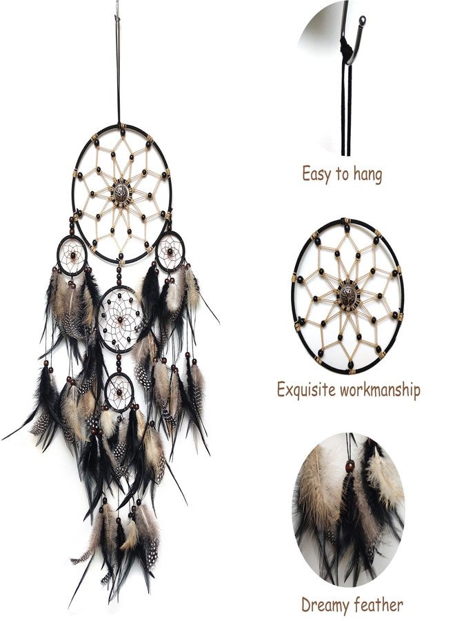 SOYUZU Large Dream Catcher Wall Decor Brown and Black Dream Catchers with Tree of Life Pendant Bead Handmade Feather Dreamcatcher Wall Hanging Ornament for Bedroom Living Room Home Decor - Image 3